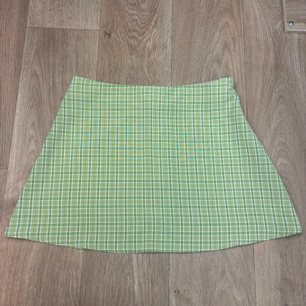 Princess Polly Green Plaid A-Line Mini Skirt High Waisted Size US 4